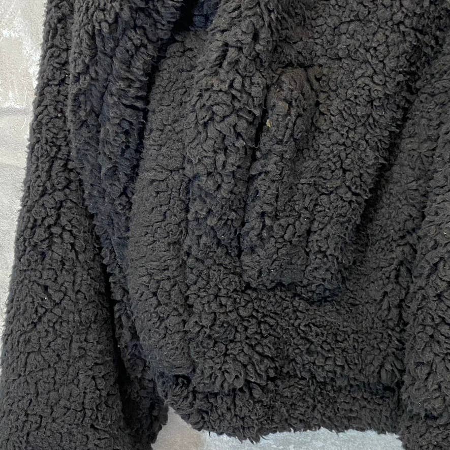 SAGE COLLECTIVE Women's Black Teddy Half Zip Jetsetter Faux Shearling Cropped Jacket SZ M
