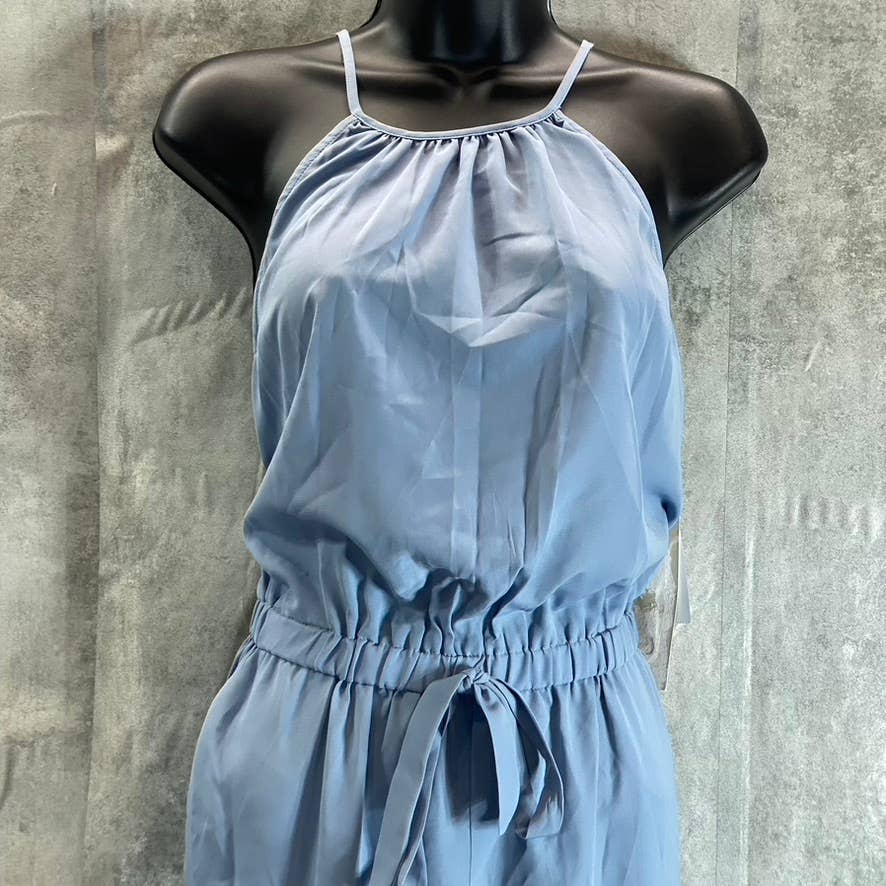 KINGSTON GREY Juniors' Chambray Sleeveless Pocketed Halter Cropped Jumpsuit SZ L