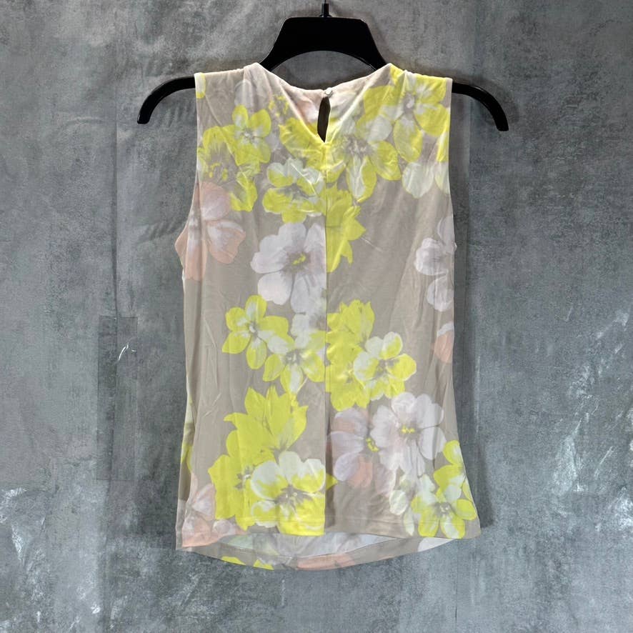 CALVIN KLEIN Women's Petite Yellow/Tan Pleated Crewneck Sleeveless Top SZ P/XS