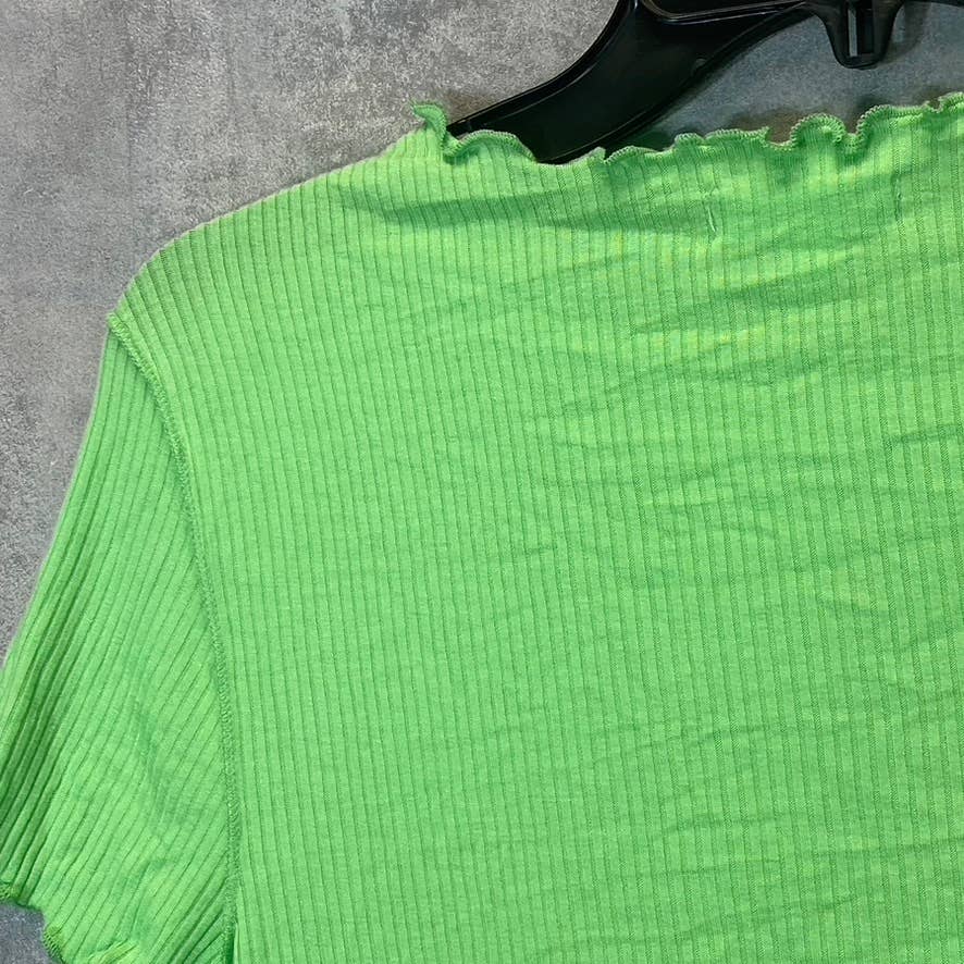 ABOUND Women's Green Summer Tie-Dye Colorblock Lettuce Edge Rib Short Sleeve Top SZ M