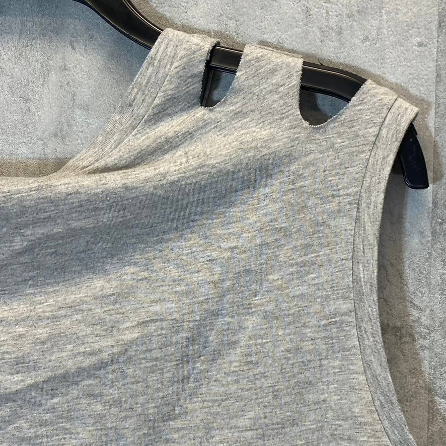 FRAYED Women's Heather Gray Distressed Sleeveless Pullover Crewneck T-Shirt SZ M