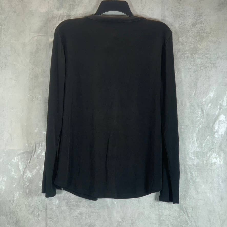INC INTERNATIONAL CONCEPTS Women's Deep Black V-Neck Zip-Pocket Long-Sleeve Top