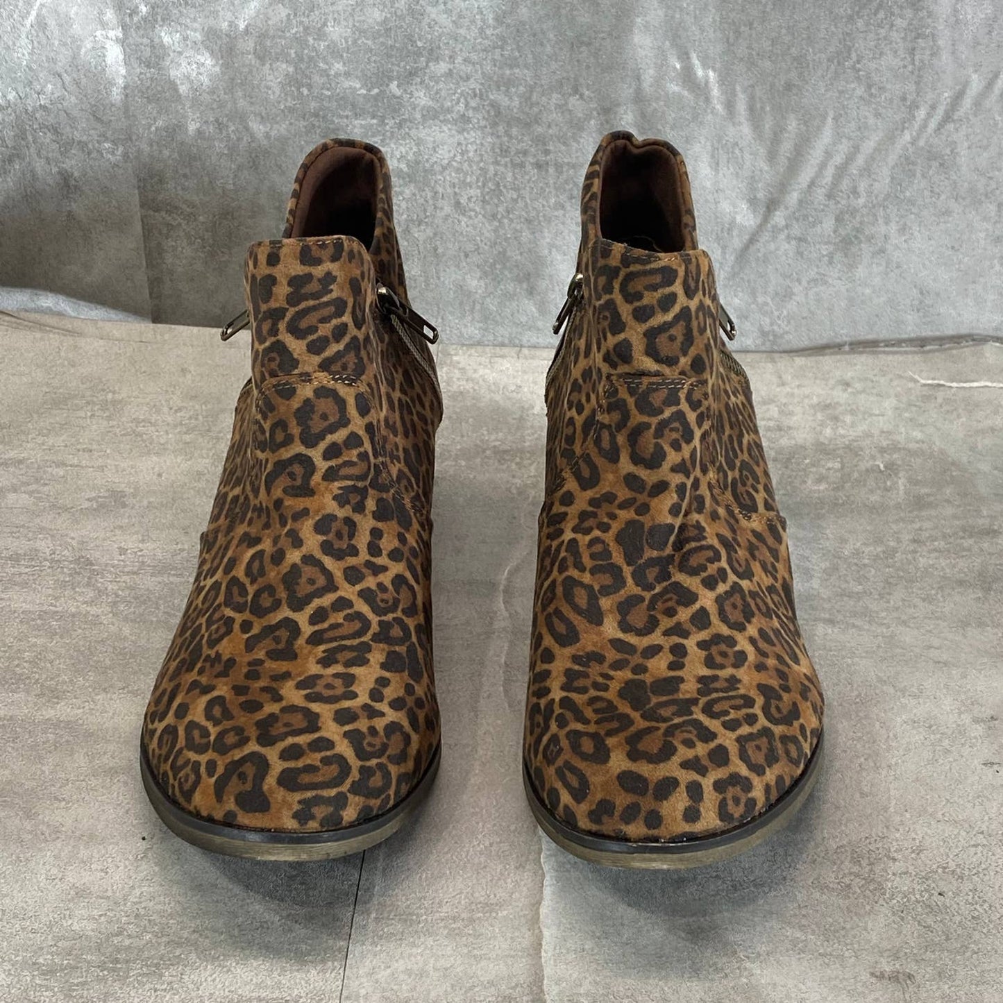 SUN+STONE Women's Brown Leopard Abby Double-Zip Round-Toe Block-Heel Bootie SZ12