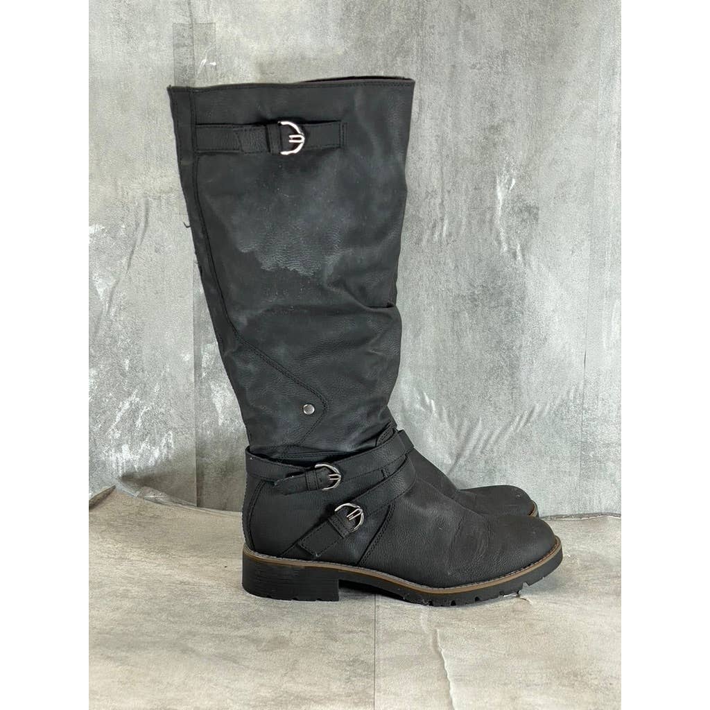 SUN+STONE Women's Black Brinley Strapped Lug-Sole Tall Boots SZ 11