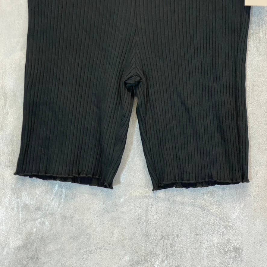 BP. Women's Solid Black Ribbed Lettuce Hem Pull-On Biker Shorts SZ S