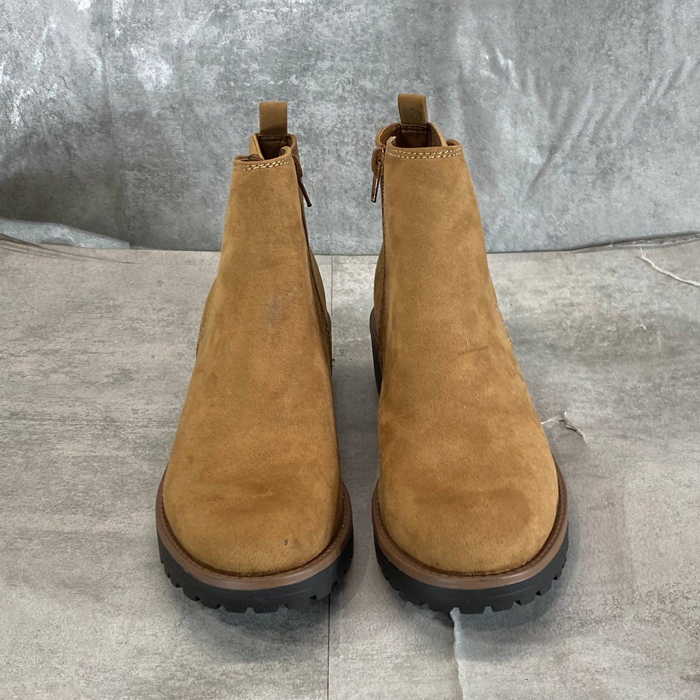 SUN+STONE Women's Tan Micro Kandy Lug-Sole Block-Heel Side-Zip Ankle Boots SZ 8