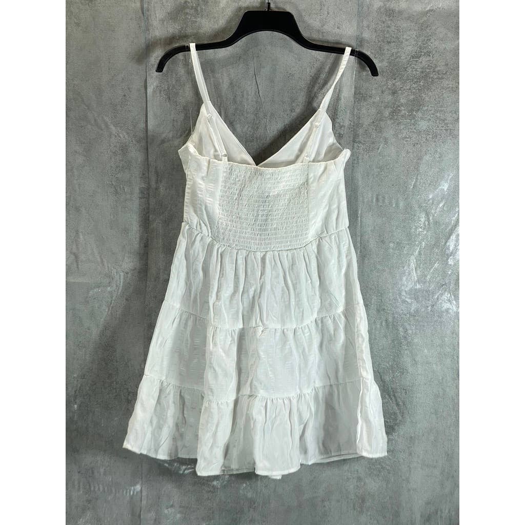 SPEECHLESS Juniors' Ivory V-Neck Adjustable Spaghetti Strap Tiered Mini Dress