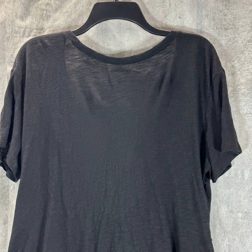 INC INTERNATIONAL CONCEPTS Women's Deep Black Crewneck Tie-Back Ruffled Top SZ M