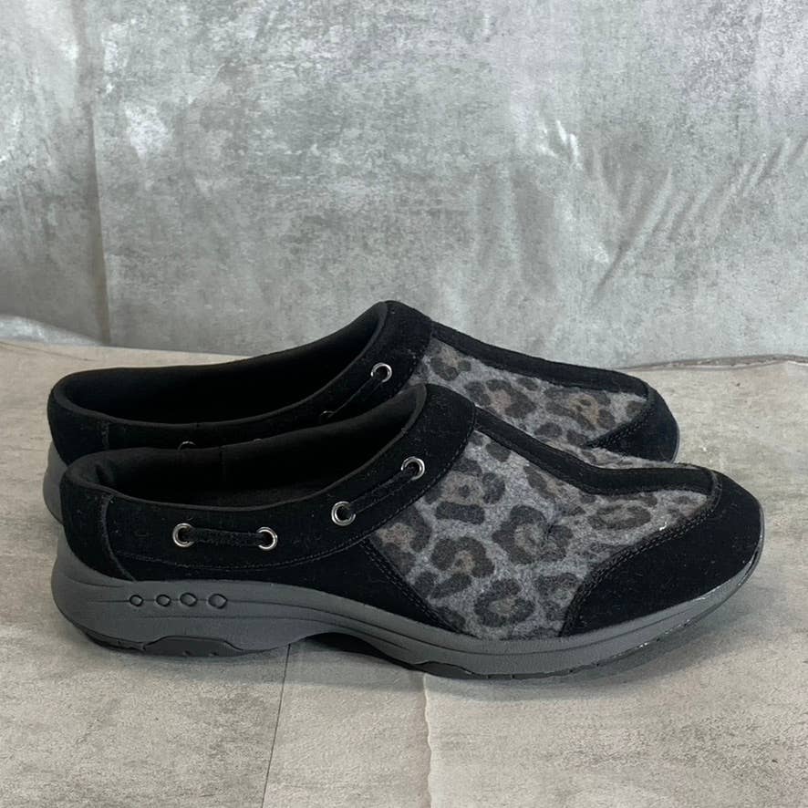 EASY SPIRIT Women's Black Leopard-Print Travelport 108 Slip-On Clogs SZ 10