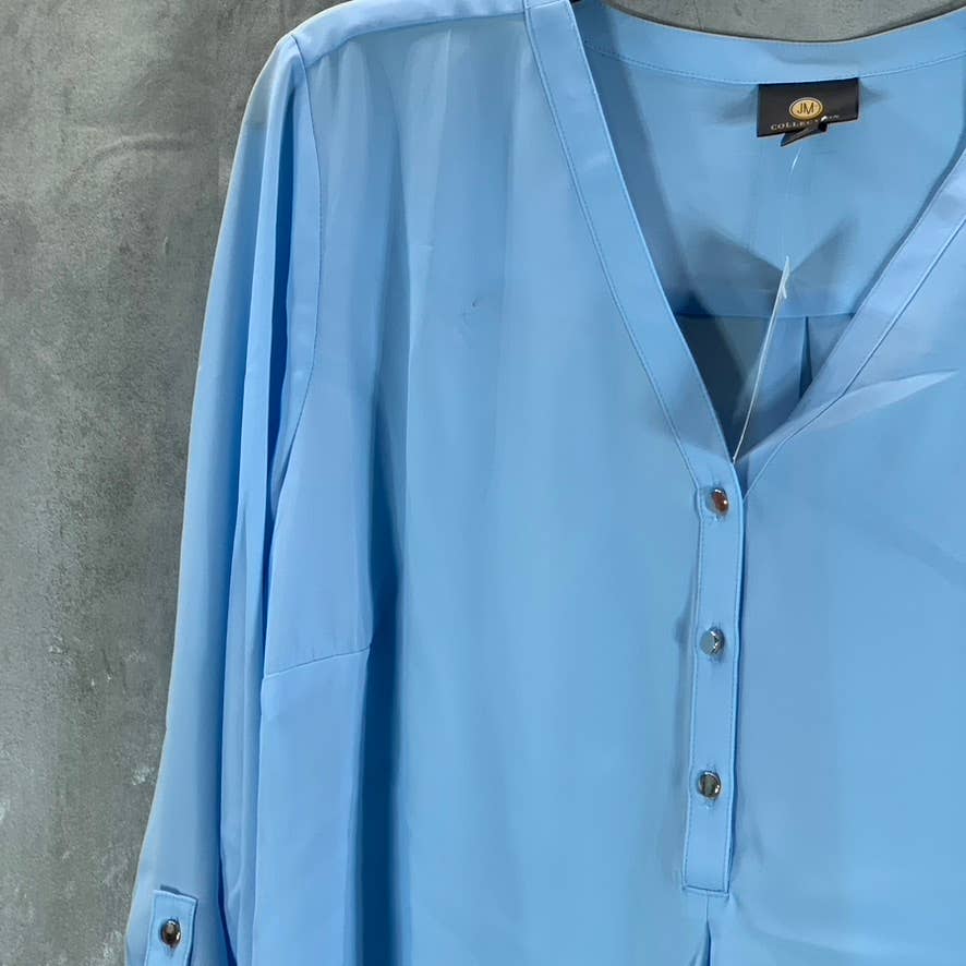 JM COLLECTION Women's Dutch Canal V-Neck Roll-Tab Sleeve Utility Top SZ XL