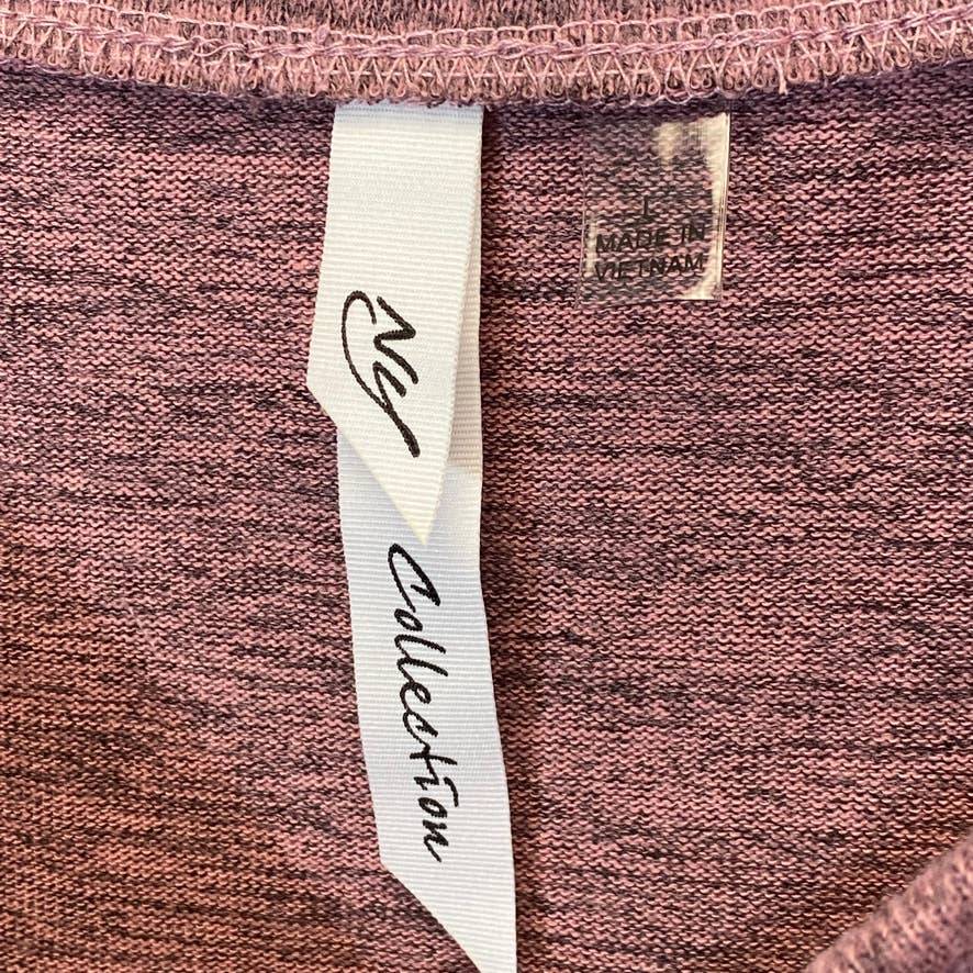 NY COLLECTION Women's Mauve 3/4 Criss Cross Grommet Detail Sleeves Scoopneck Top SZ L