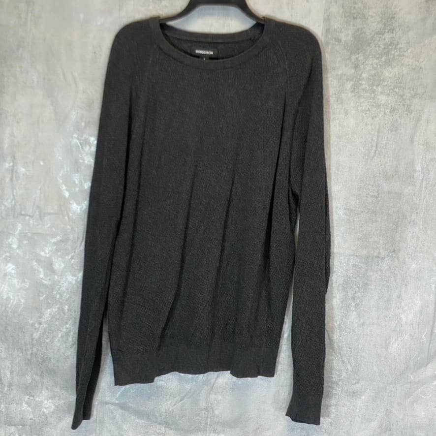 NORDSTROM Men's Grey Charcoal Heather Knit Pullover Crewneck Sweater SZ L