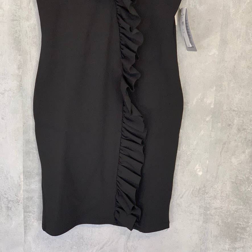 MISSGUIDED Solid Black Strappy Frill Detail Sleeveless Bodycon Mini Dress SZ 4