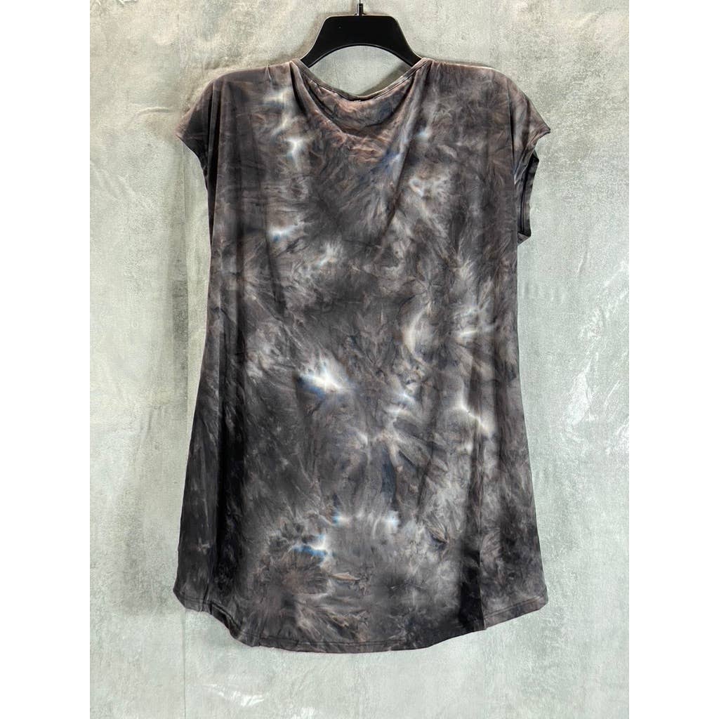 24SEVEN Women's Charcoal Tie-Dye Crewneck Hi-Low Hem Short-Sleeve Tunic Top SZXL