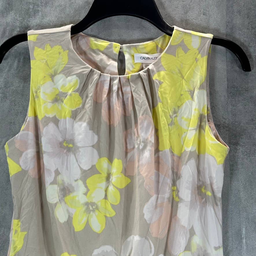 CALVIN KLEIN Women's Petite Yellow/Tan Pleated Crewneck Sleeveless Top SZ P/XS