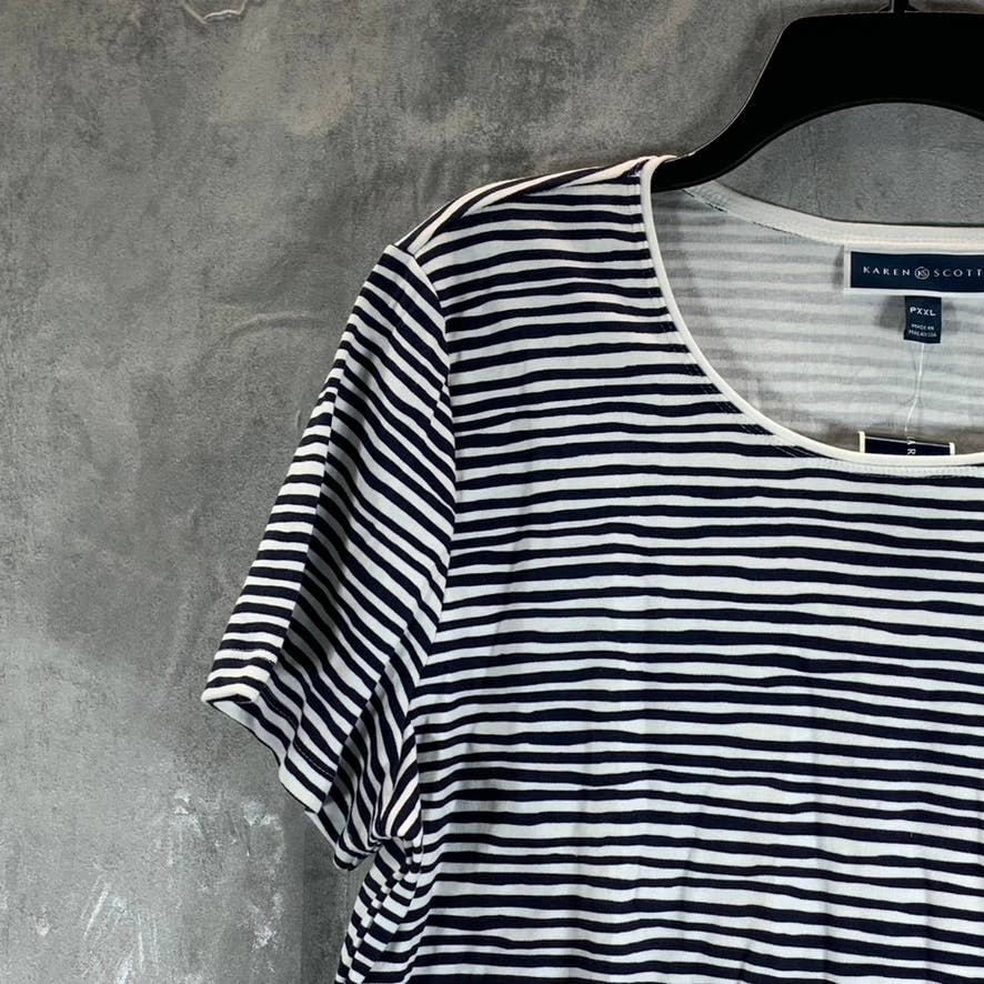 KAREN SCOTT Women's Petite Intrepid Blue Wavy-Stripe Scoop-Neck Top SZ P/2XL