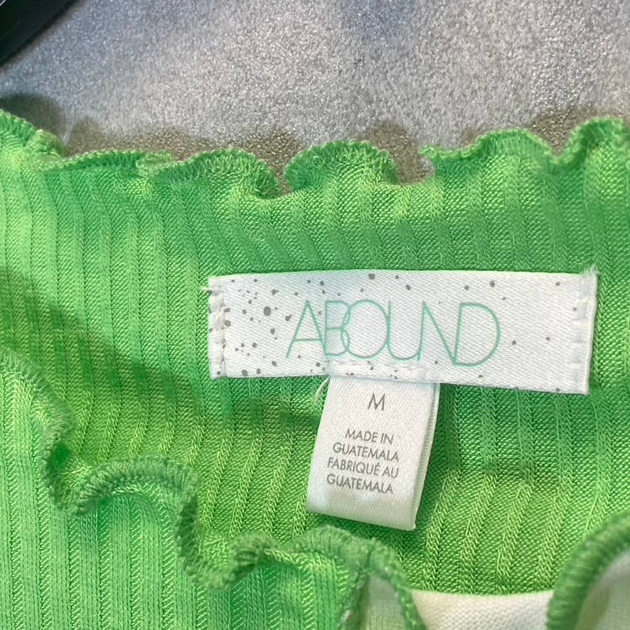 ABOUND Women's Green Summer Tie-Dye Colorblock Lettuce Edge Rib Short Sleeve Top SZ M