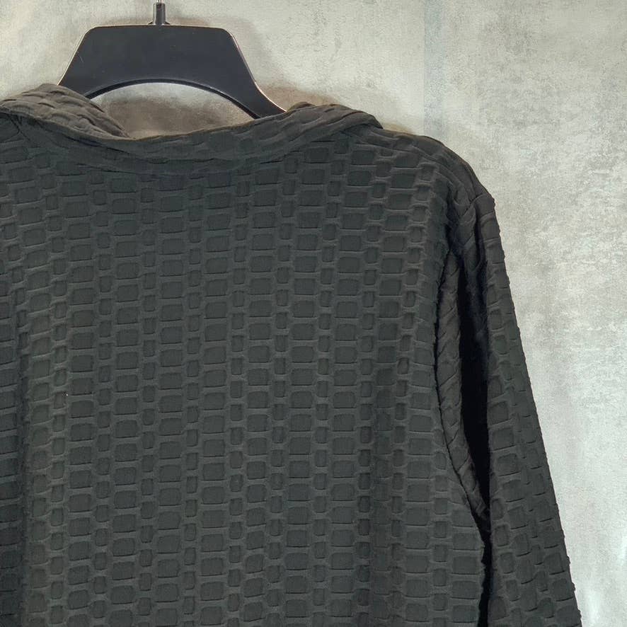 NY COLLECTION Women's Black Honeycomb Half-Zip 3/4 Sleeve Dolphin Hem Top SZ L