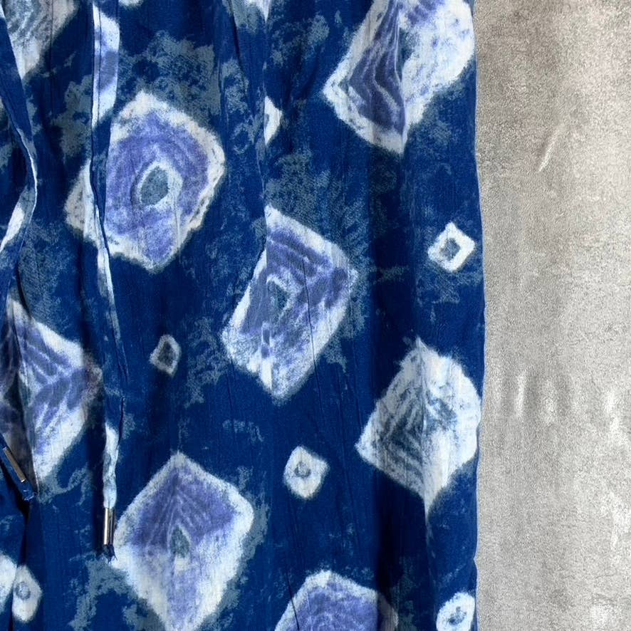 STYLE & CO Women's Blue Printed Mid-Rise Drawstring Wide-Leg Pull-On Pants SZ M