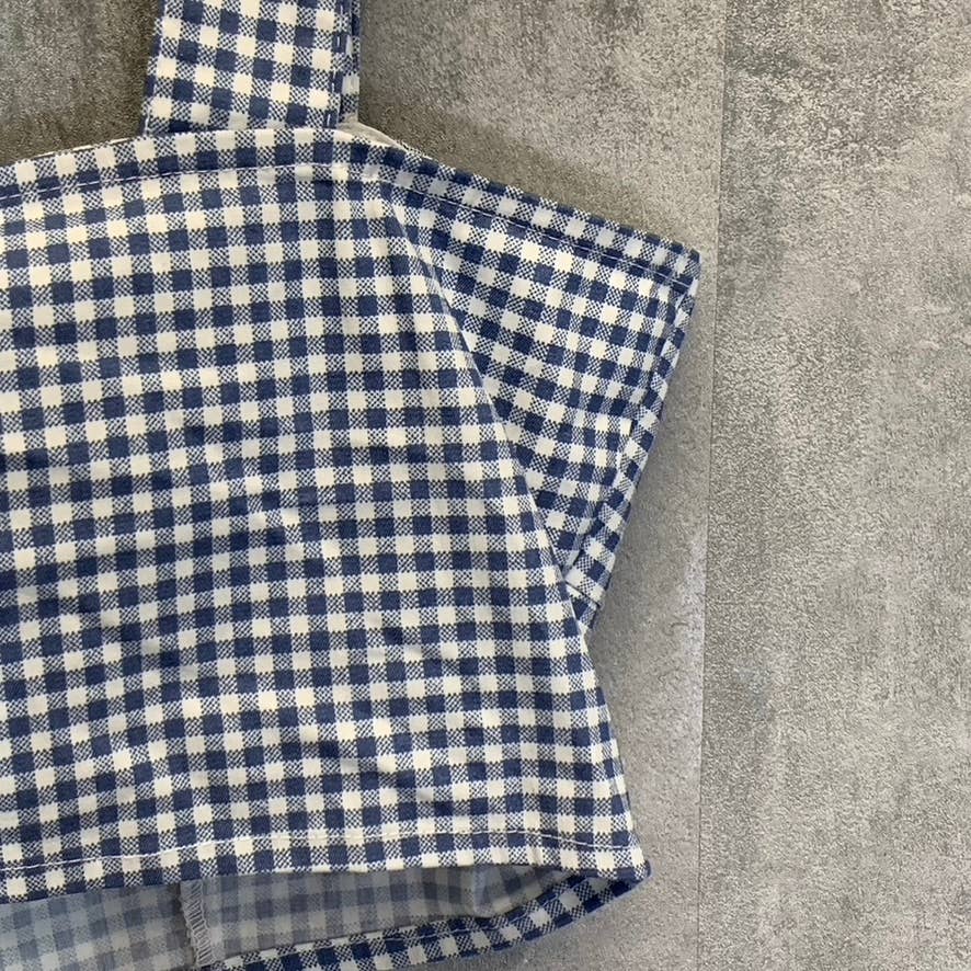 LULUS Women's Blue Gingham Follow The Sun Lightweight Sleeveless Crop Top SZ M
