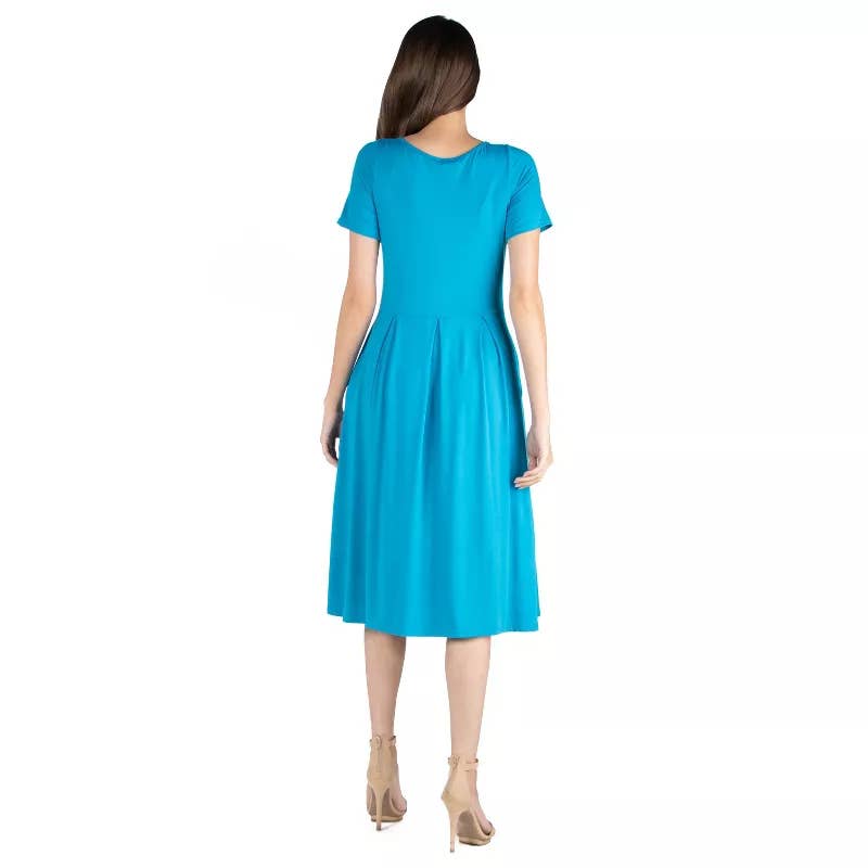 24SEVEN COMFORT APPAREL Women's Blue Short Sleeve Pocket Detail Dress SZ XL