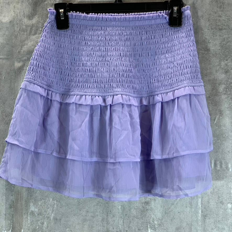 BAR III Women's Wizard Lilac Smocked Ruffle Tiered Pull-On Mini Skirt SZ S