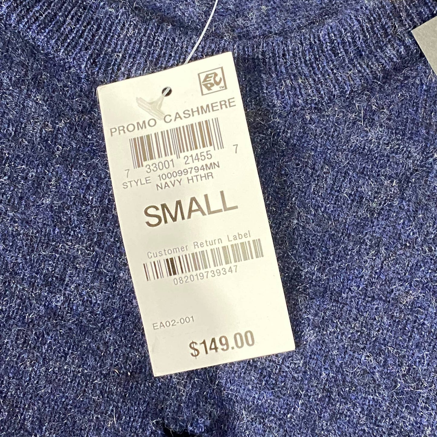 CLUB ROOM Men's Navy Heather Solid Cashmere Crewneck Pullover Sweater SZ S