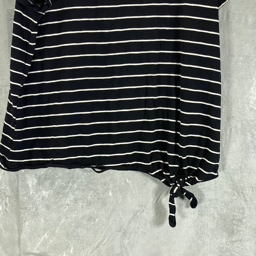 CALVIN KLEIN Women's Black Striped Crewneck Tie-Waist Short-Sleeve Top SZ XL