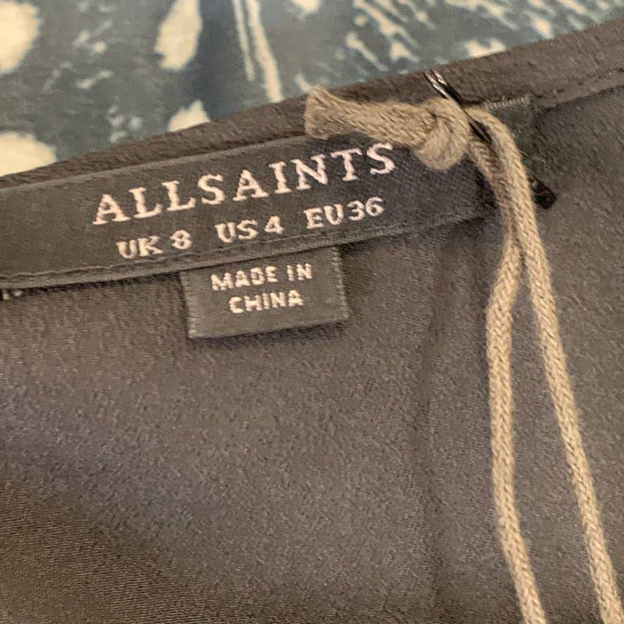 ALLSAINTS Black Fara Stretto Chiffon Monochrome Print Wrap Top SZ 4