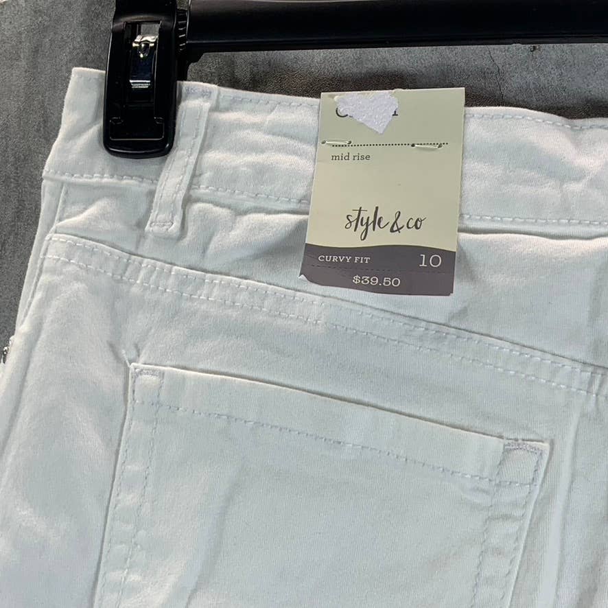 STYLE & CO Women's Bright White Mid-Rise Curvy-Fit Straight-Leg Capri Jeans SZ10