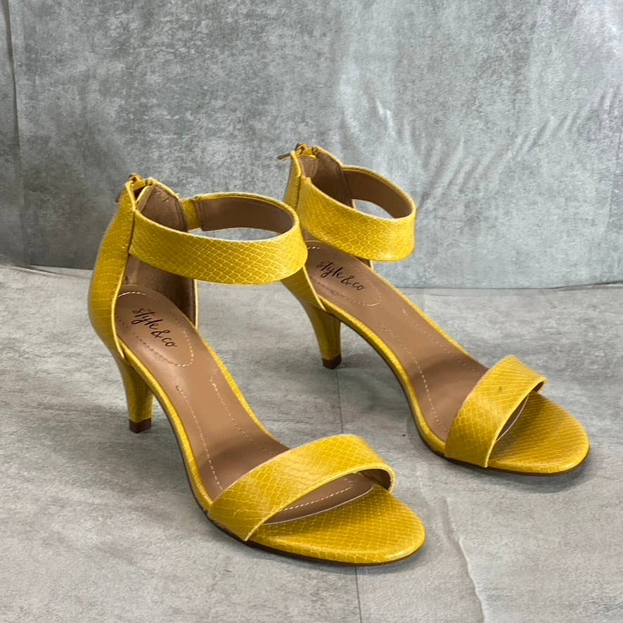 STYLE & CO Yellow Snake Embossed Paycee Round-Toe Two-Piece Dress Sandals SZ 6