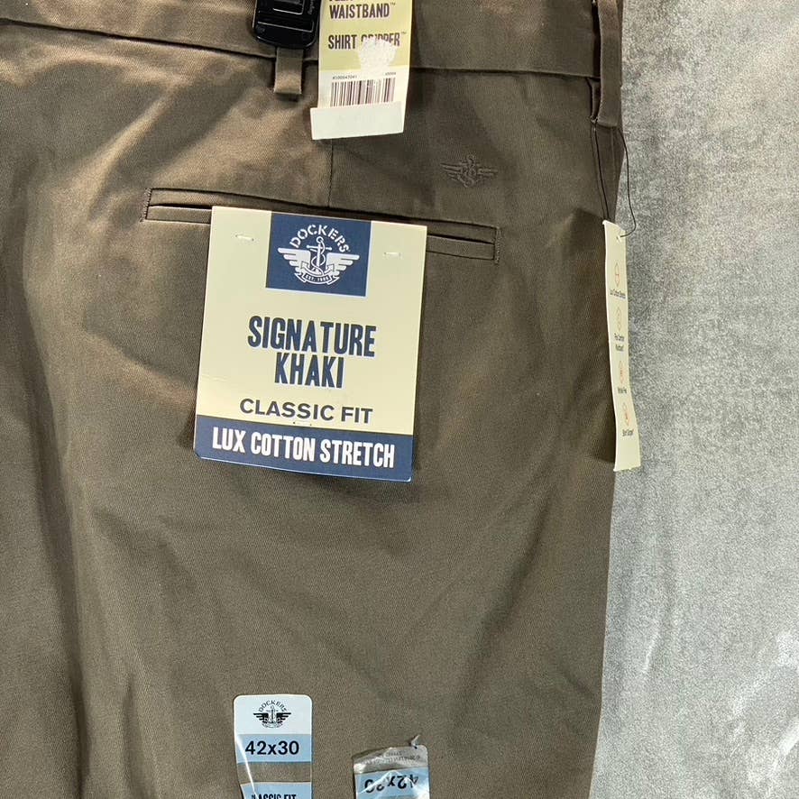 DOCKERS Men's Brown Signature Khaki Classic-Fit Straight Stretch Pants SZ 42X30
