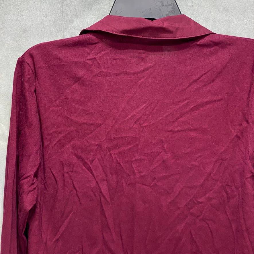 KAREN SCOTT Merlot Cotton 3/4 Roll-Tab-Sleeve Collar Top SZ M