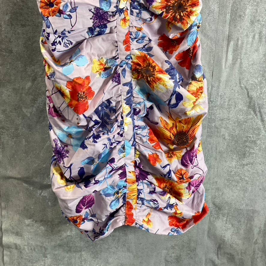 GUESS Women's Lilac Multi Floral V-Neck Ruched Bodycon Mini Sheath Dress SZ 2