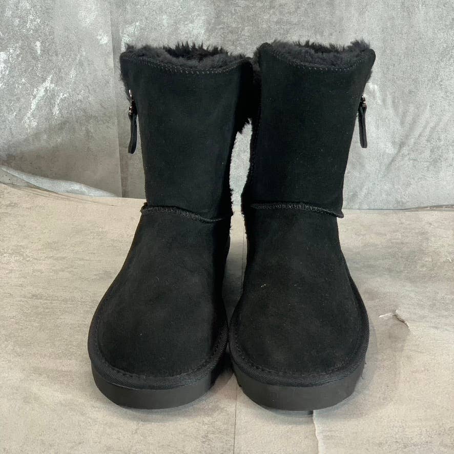 STYLE & CO Women's Black Leather Faux Fur Maevee Pull-On Winter Booties SZ 7