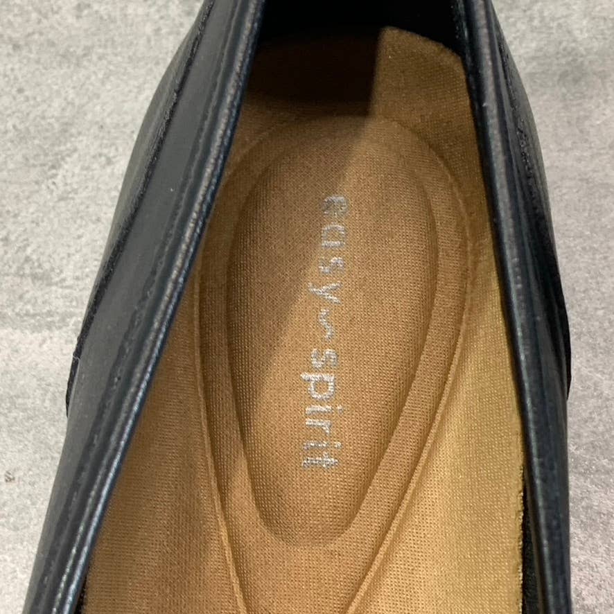 EASY SPIRIT Women's Black Leather Devitt Round-Toe Slip-On Loafer Flats SZ 7.5
