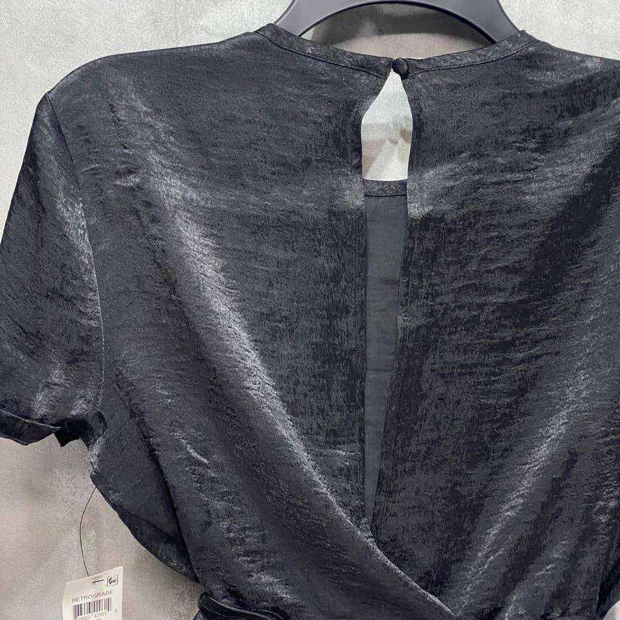BAR III Solid Black Crewneck Open Back Crisscross-Strap Short Sleeve Cropped Top SZ M