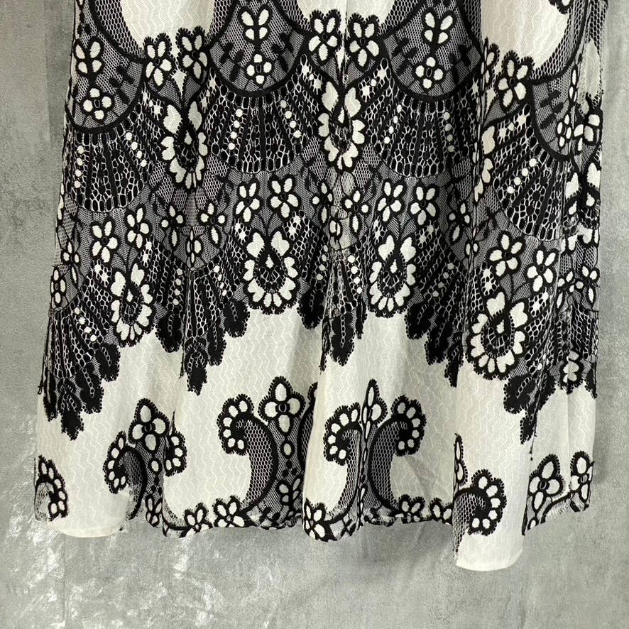 KENSIE Women's Black-White Sleeveless Halter Illusion Lace Embroidered Dress