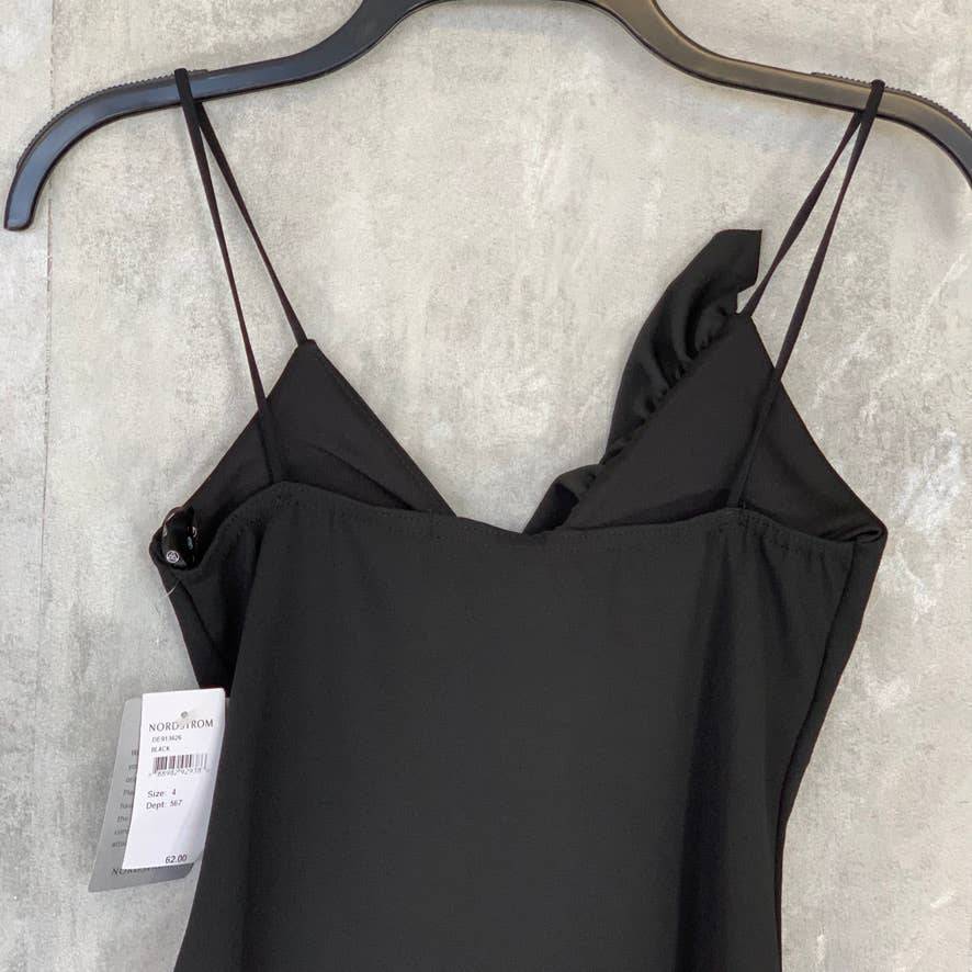 MISSGUIDED Solid Black Strappy Frill Detail Sleeveless Bodycon Mini Dress SZ 4
