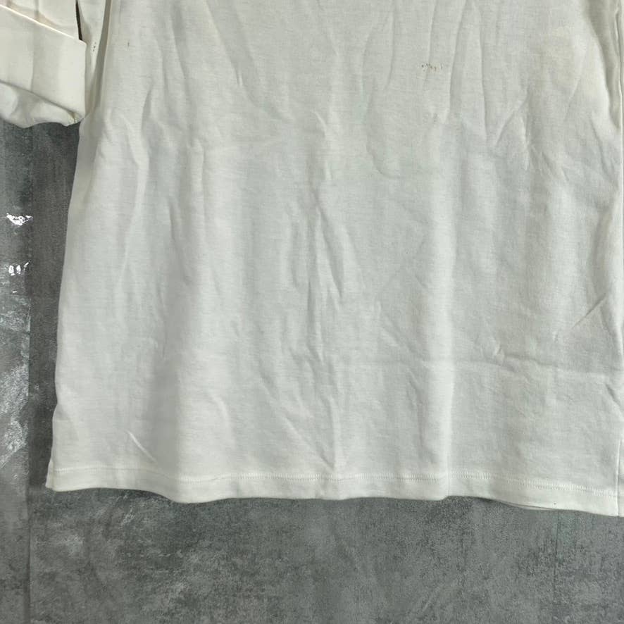KAREN SCOTT Women's Bright White Cotton Boatneck Elbow Sleeve Top SZ S