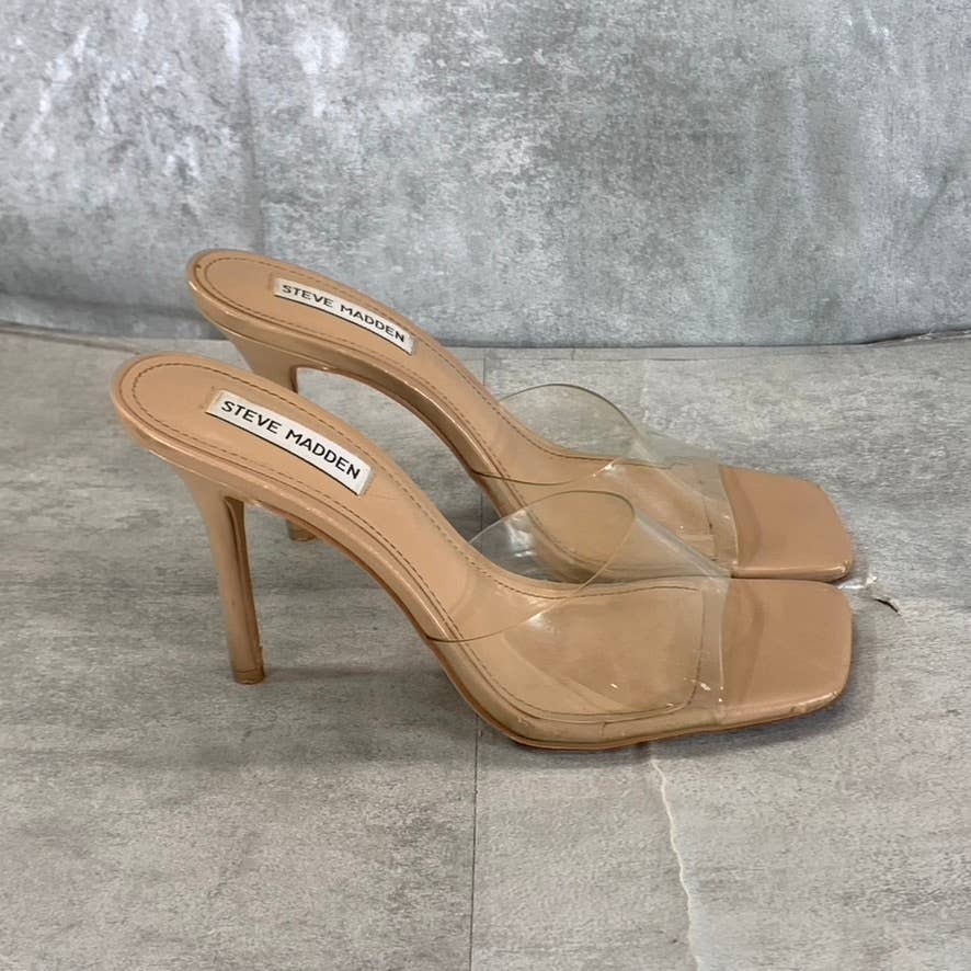 STEVE MADDEN Women's Clear Vinyl Signal Square-Toe Mule Stiletto Sandals SZ 8