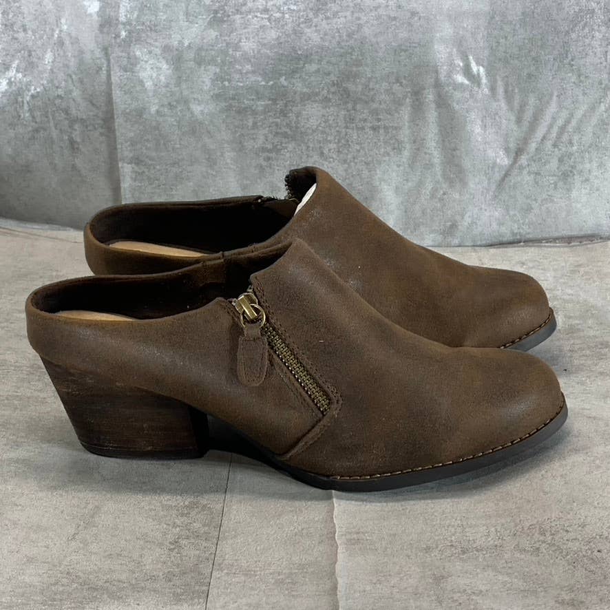 BELLA-VITA Women's Wide Brown Carlene Side-Zip Chunky-Heel Mules SZ 10W