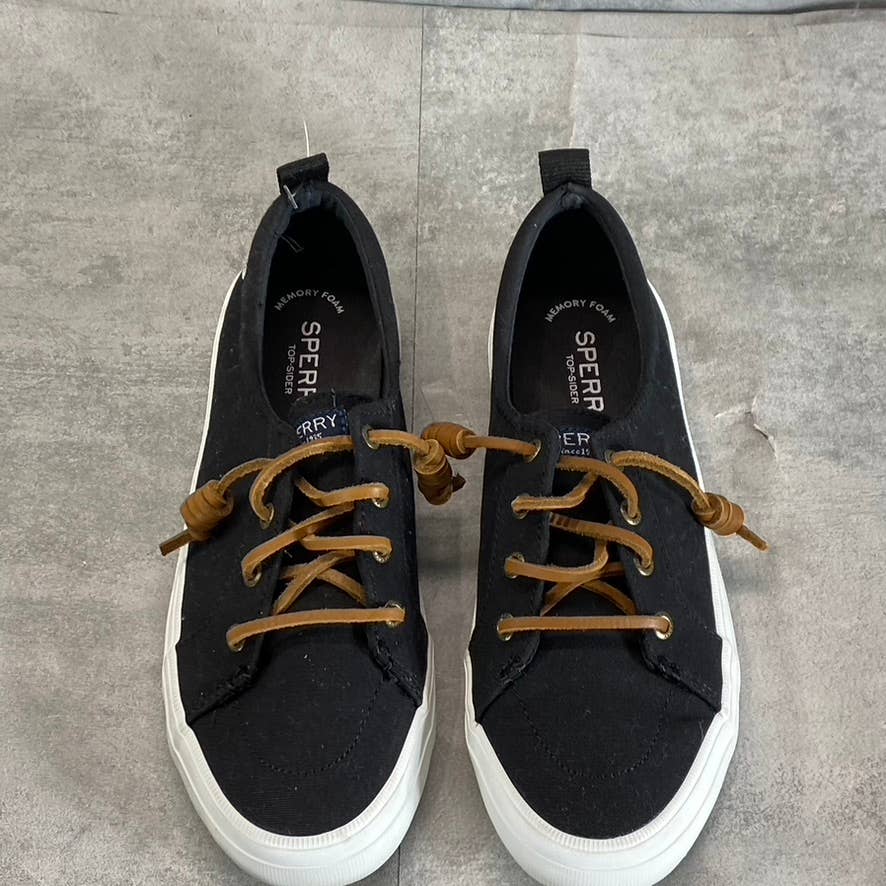 SPERRY Women's Black Canvas Crest Vibe Tie-Lace Memory Foam Sneakers SZ 7