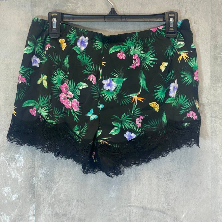INC INTERNATIONAL CONCEPTS Women's Black Intimate Tropical-Print Pijama Shorts SZ M