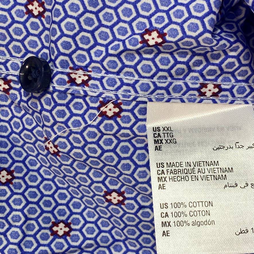TASSO ELBA Blue Combo Reinatto Print Short Sleeve Button-Up Shirt SZ 2XL