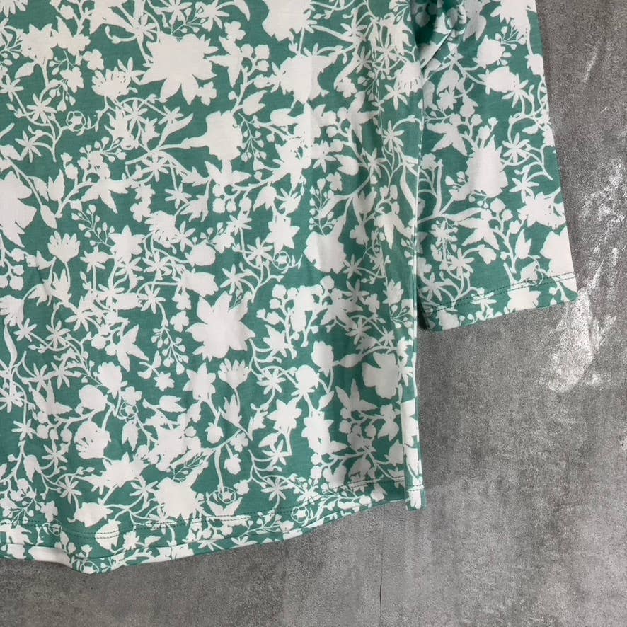 CHARTER CLUB Women's Green Tropical Boat-Neck 3/4 Sleeve Top SZ XS