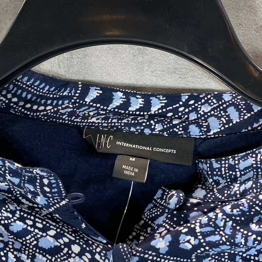 INC INTERNATIONAL CONCEPTS Blue Printed Button-Up Top SZ M