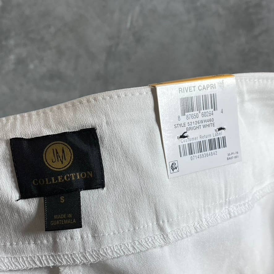 JM COLLECTION Women's Bright White Studded Embellished Tummy Control Capri Pants