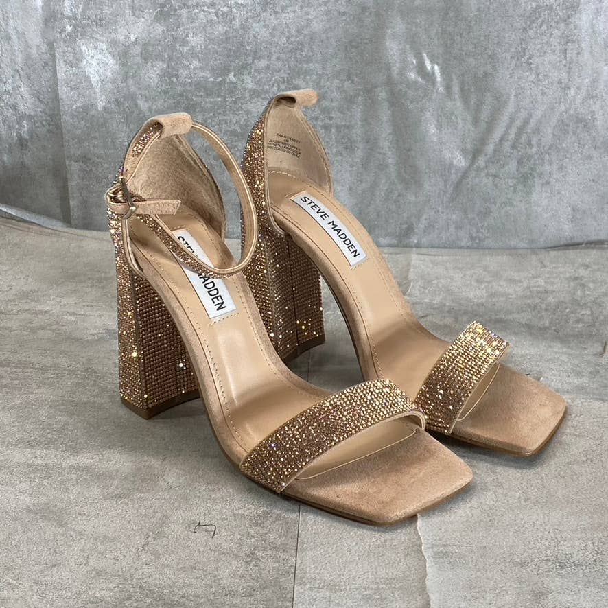 STEVE MADDEN Women's Blush Rhinestone Tiaa Two-Piece Dress Sandals SZ 6