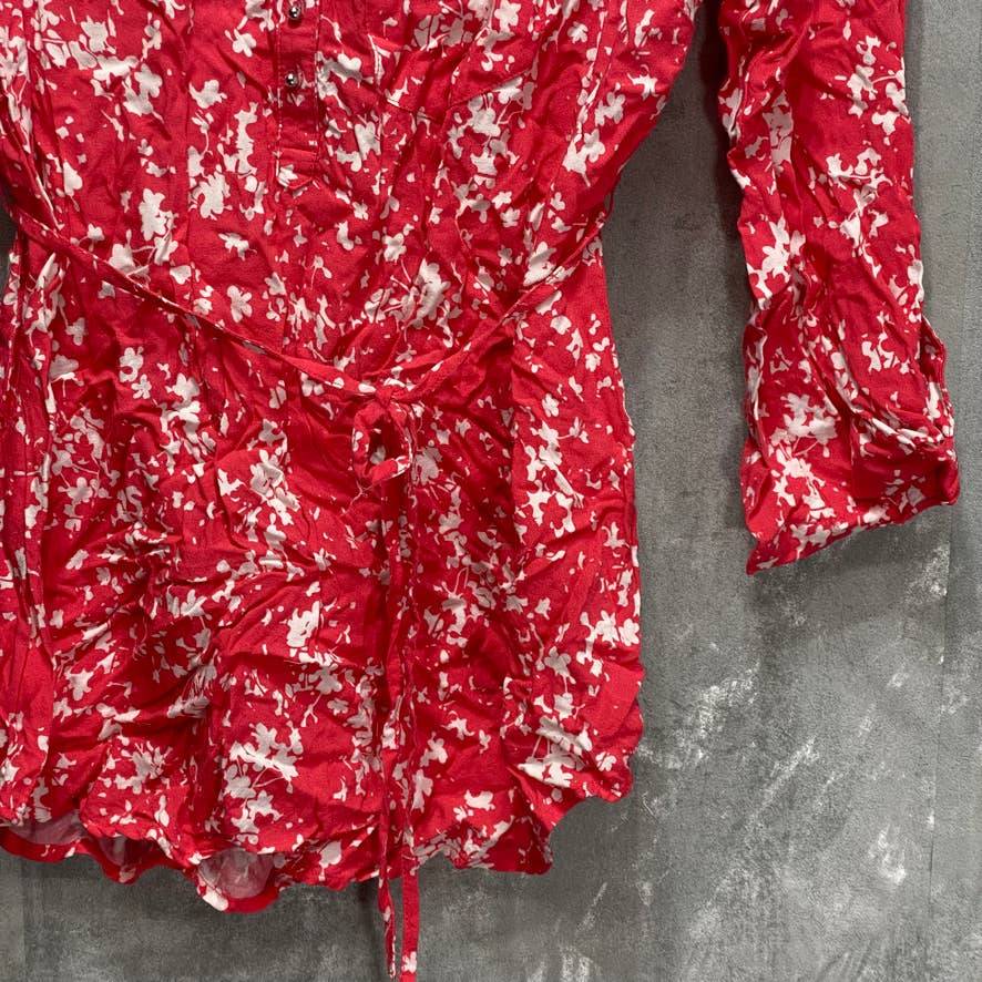 MOTHERHOOD MATERNITY Red Printed Waist Tie Roll Tab 3/4 Sleeve Maternity Top SZ S